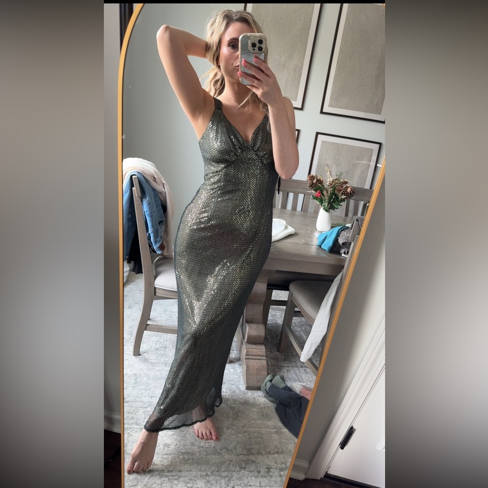 Elegant Black Gold Sequin Vintage Old Money Evening Long Maxi Dress